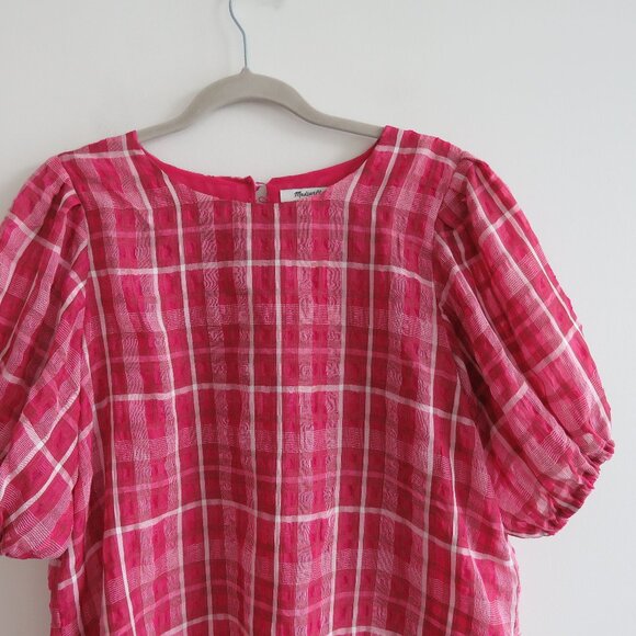 MADEWELL Plaid Puff Sleeve Top in Azalea Plaid Boho Preppy - Size M - Picture 3 of 15